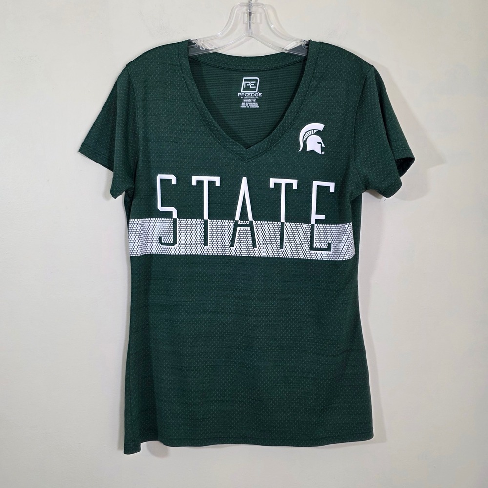 ProEdge Women Michigan State Spartans V-Neck Performance Mesh T-Shirt Green M
